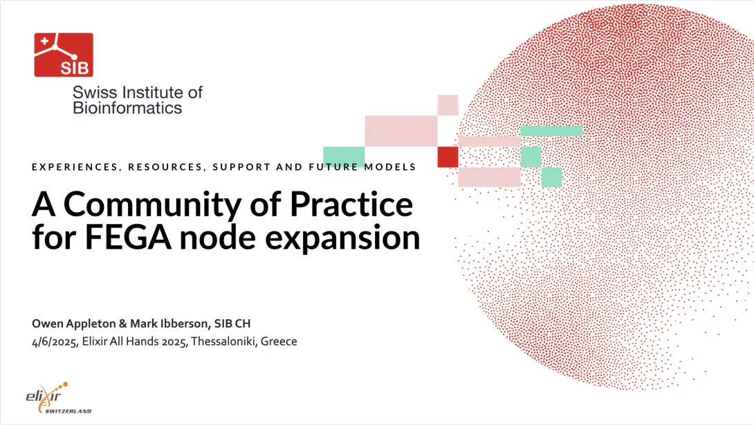Cover slide of the FEGA workshop at the 2025 ELIXIR AHM